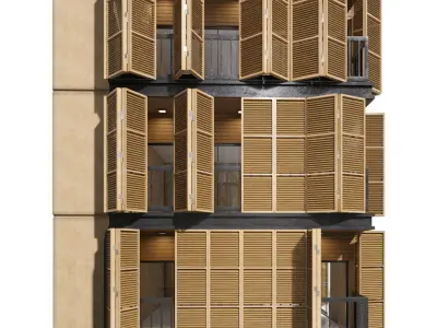 Wooden Facade Building Low-poly 3D model