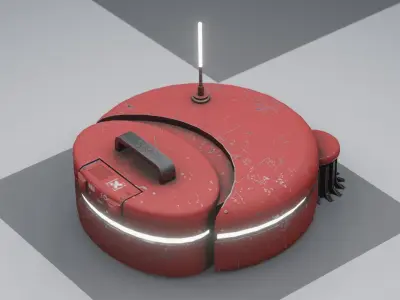 red sci-fi floor cleaning dust robot drone Low-poly 3D model