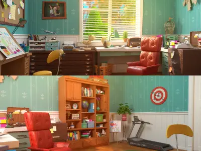 Cartoon Study Room 3D model