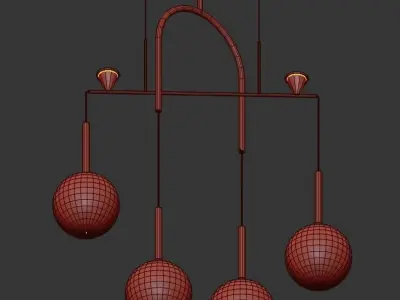 DEWDROPS four light chandelier in brass with glass globes 3D model