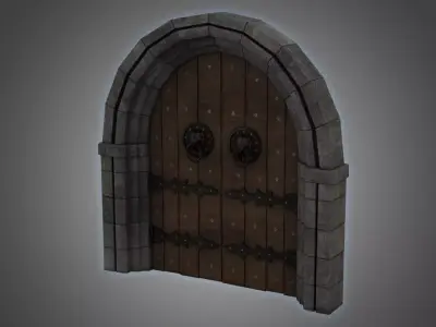 Medieval Castle Door Massive Lion Door Knockers 3D Model Low-poly 3D model