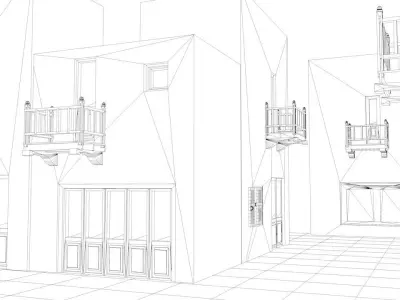 neighborhood street houses and balconies Free low-poly 3D model