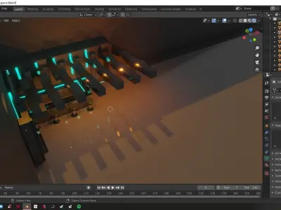 Space Ship Futuristic Bar Scene Kitchen Room Low-poly 3D model