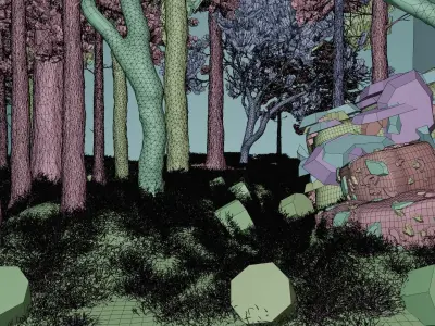 3D realistic forest scene creation with blender  Low-poly 3D model