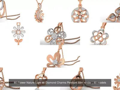 80 Flower Nature Light wt Diamond Charms Pendant 3dm render 3D Model Pack