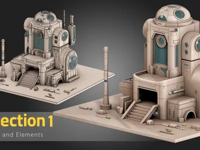 80 Sci-Fi Elements - Kitbash Low-poly 3D model