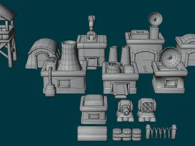 Stylized Cozy Military Structures Pack Low-poly 3D model