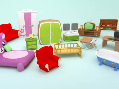 Cartoon Furniture  Low-poly 3D model Low-poly 3D model