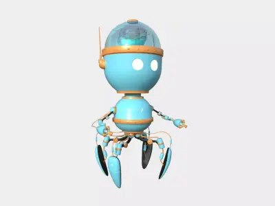Brain Robot G09 Blue Orange - SciFi Character Design Low-poly 3D model