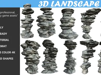 Low poly Scifi Colum Rock Low-poly 3D model
