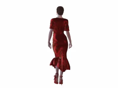 Red Sequins Gown Low-poly 3D model