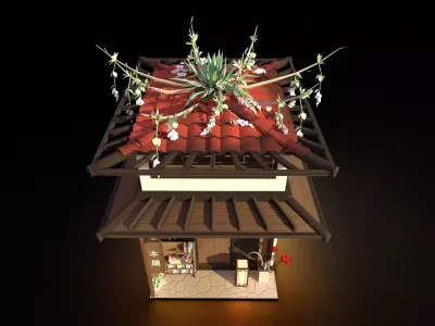 Stylized Japanese bookstore Diorama - Low-poly Low-poly 3D model