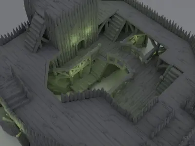 Fortified River Camp Tabletop Terrain 28 mm 3D print model