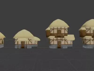 Set Hut fairy tale Low-poly 3D model