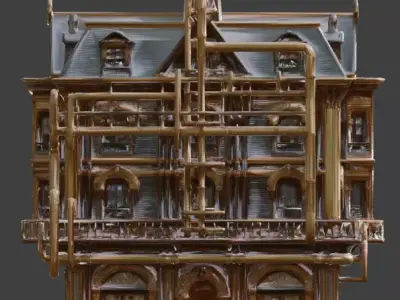 Steampunk Victorian Industrial City Building 3D Model Low-poly 3D model