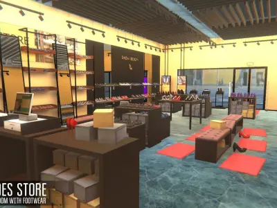 Shoes store - showroom with footwear Low-poly 3D model