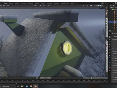 Foggy winter house Low-poly 3D model