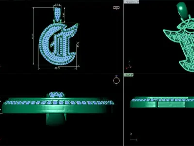 Tattoo fonts C alphabet pendent 3D print model