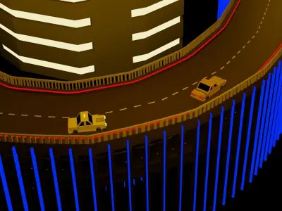 Towers tall building with lights Low-poly 3D model
