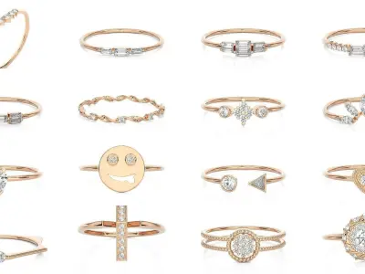 299 Light Minimalist Diamond Rings Collection 3D Model Pack