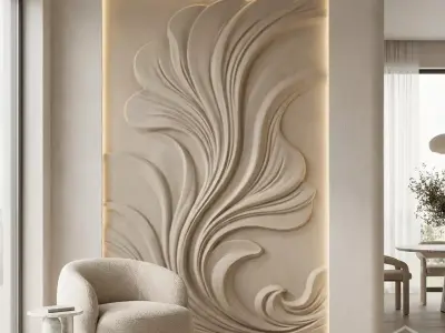 Modern floral Relief Panel Wall Decor Set STL Mural CNC 358 3D model