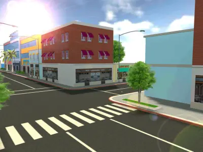 Lowpoly Cartoon City and Beach Low-poly 3D model