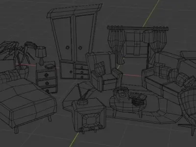 Cartoon Bedroom Funiture Low-poly 3D model
