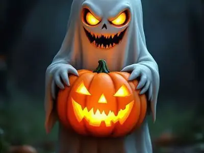 Scary Ghost Party Glowing Pumpkin Evil Eyes 3D Halloween Low-poly 3D model