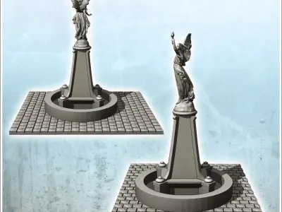 Urban statue with winged angel 3 - Modern WW2 WW1 World War Diar 3D print model