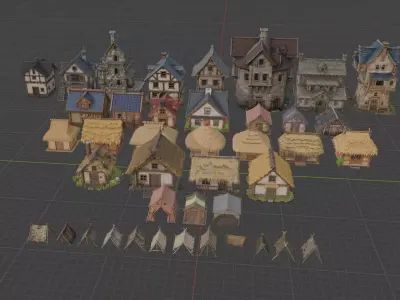 Medieval Houses and Tents Pack - Low Poly 3D Models for Games 3D model