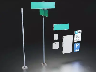 Modular Street and Parking Sign Pack Low-poly 3D model