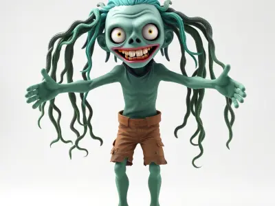 Cartoon Zombie Kid with Dreadlocks Rigged and Animated Low-poly 3D model