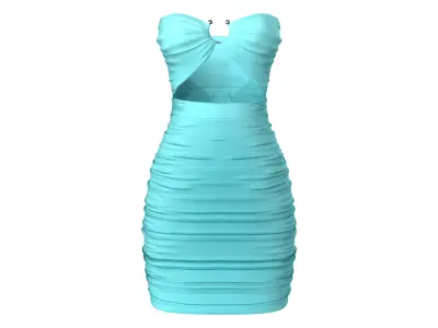 Teal And Pink Wrinkled Strapless Beautiful Mini Bodycon Dress Low-poly 3D model