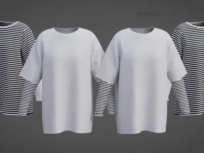 Punk Oversized Stripes Shirt - Harajuku Long Sleeves T-shirt  3D model