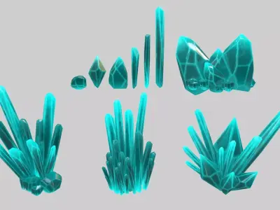 Crystal Set turquoise sword Low-poly 3D model