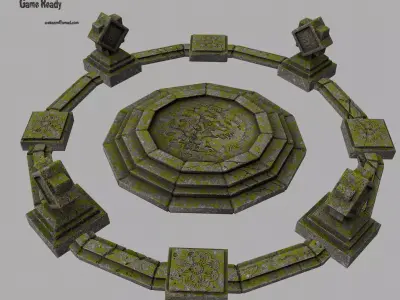 temple 1 stone circle with stones in it Low-poly 3D model