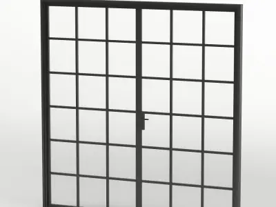 Double Glass Door  with rectangular  36 squares Low-poly 3D model