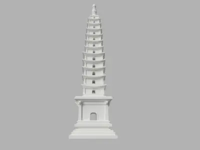 Asian Oriental Vietnamese Buddhist temple pagoda stupa tower Low-poly 3D model