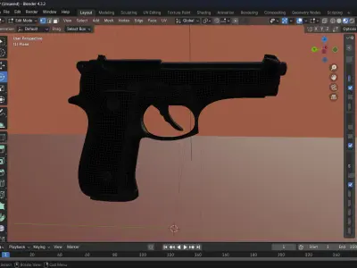 Realistic 3D Pistol Silhouette with Dramatic Lighting Low-poly 3D model