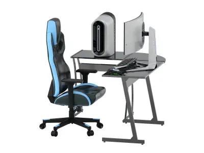 Gaming Set desk with chair and monitor 3D model