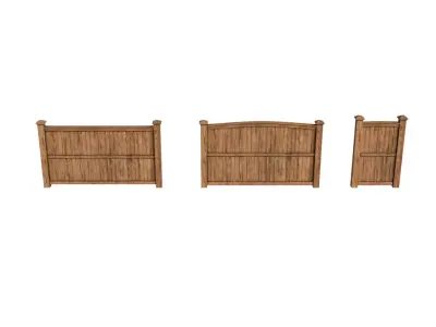 Wooden Fence  Gate Set Medieval Rustic Game Ready 4K  Low-poly 3D model