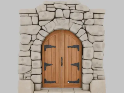 Stone and Wood Hearth Fireplace Low-poly 3D model