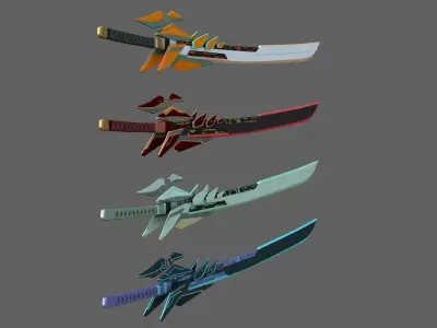 Futuristic SciFi Sword PACK - 4 Swords with Distinct Designs Low-poly 3D model