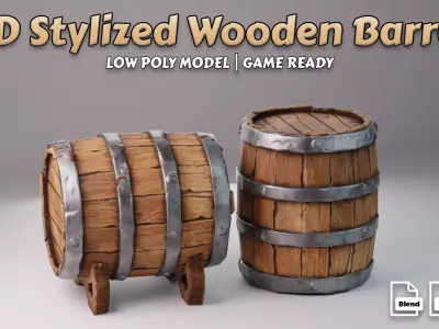 Stylized Wooden Barrel Low-poly 3D model
