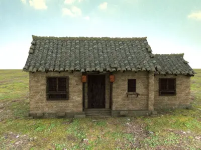 Ancient Asian houses Low-poly 3D model