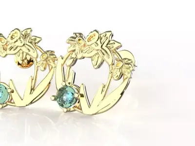 Birthflower Circle Stud Earring March 3D print model