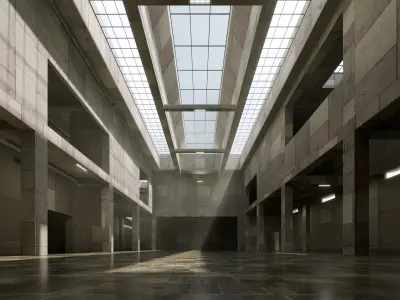 Brutalist Glass Roof Atrium - Architectural Background- V3U6 Low-poly 3D model