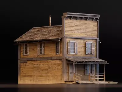 Old Western Wooden Shop Low-poly 3D model