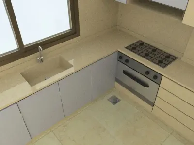 Modern Kitchen Minimalist Design with Built-in Oven Low-poly 3D model
