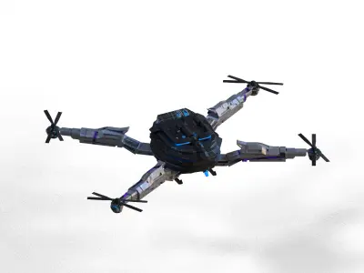 Futuristic Neon Drone  Sci-Fi UAV with Blue Glow Low-poly 3D model